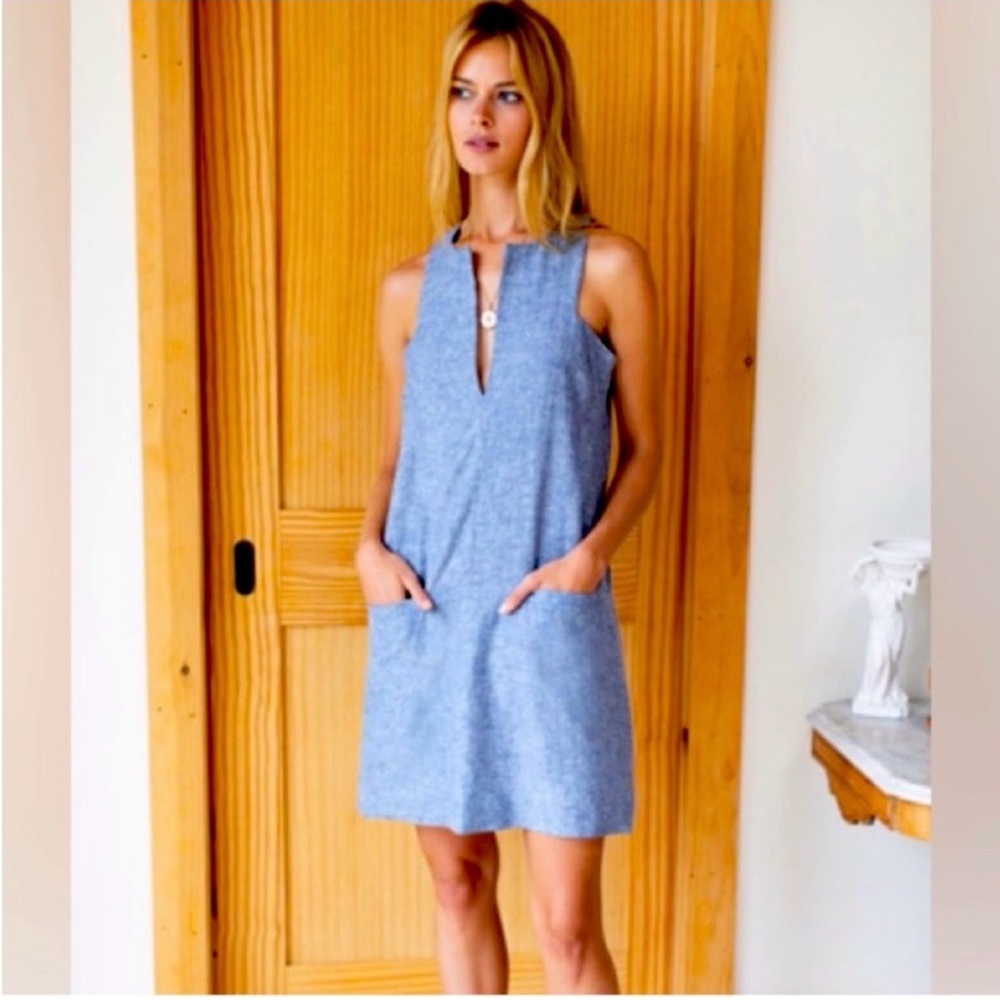 NEW Emerson Fry 100% Linen Shift Mini Pocket Sleeveless Dress size small